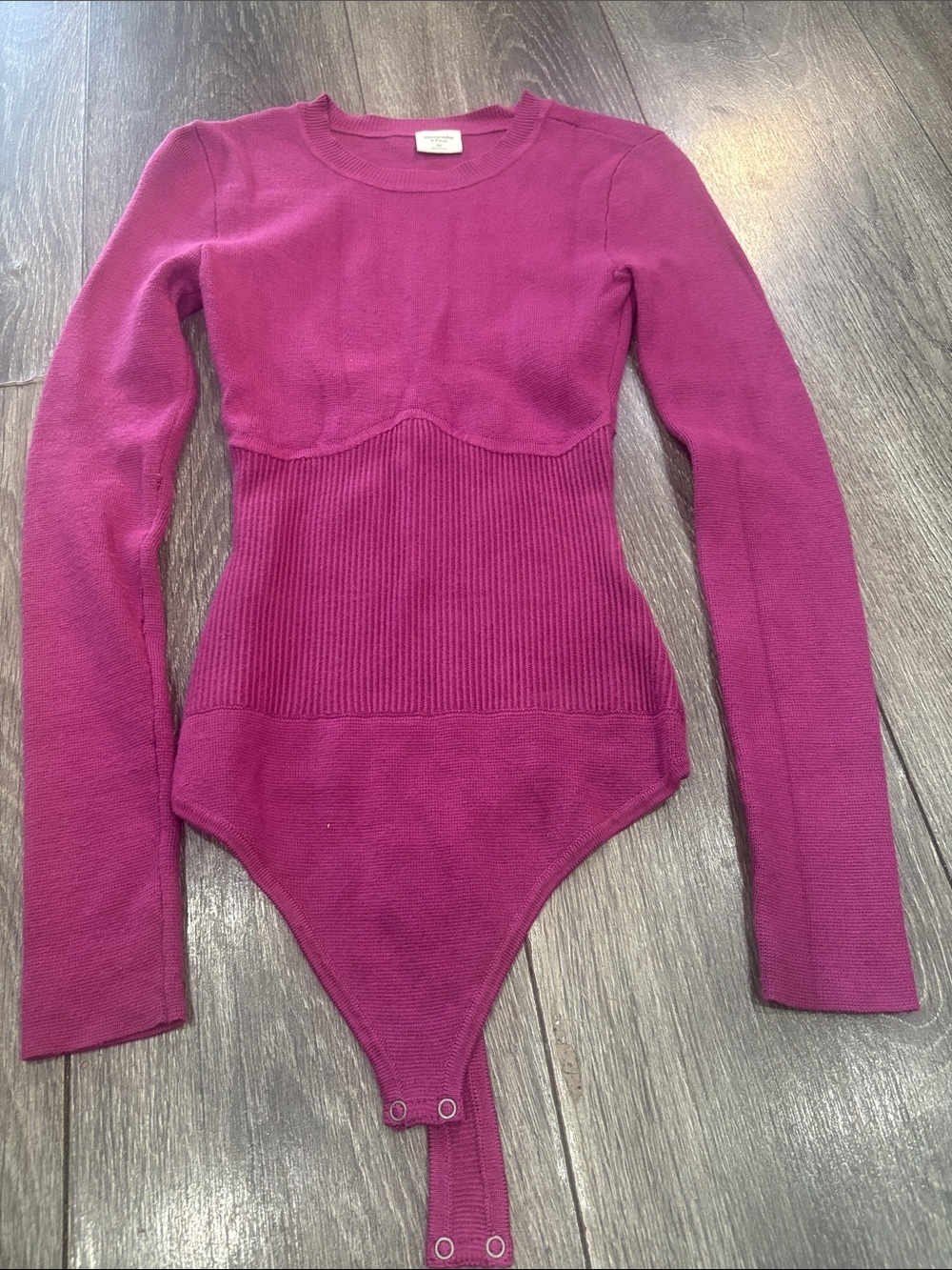 Abercrombie & Fitch Fuchsia Long-Sleeve Ribbed Bodysuit